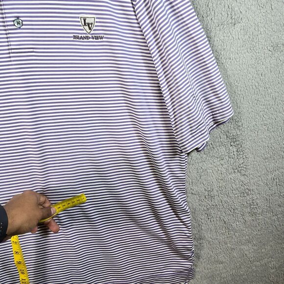 FootJoy Men's Purple Striped Short Sleeve Polo Shirt Size L Island View Logo - Picture 9 of 13